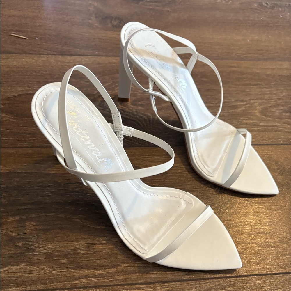 White Pointed-Toe Slingback Heels